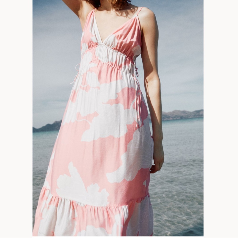🌝20% Beautiful Floral Print Pink and White Maxi Summer Dress